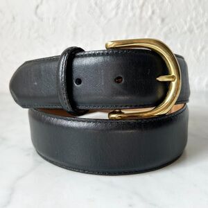 Lands' End Black Leather Belt 506 Solid Brass Buckle - Women's / Men's Size 30